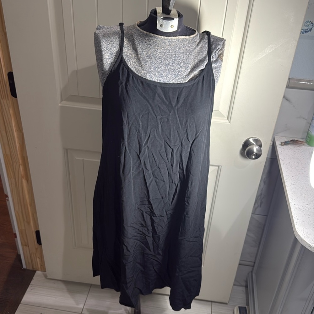 Eileen Fisher black viscose crepe camisole dress. Size S/P